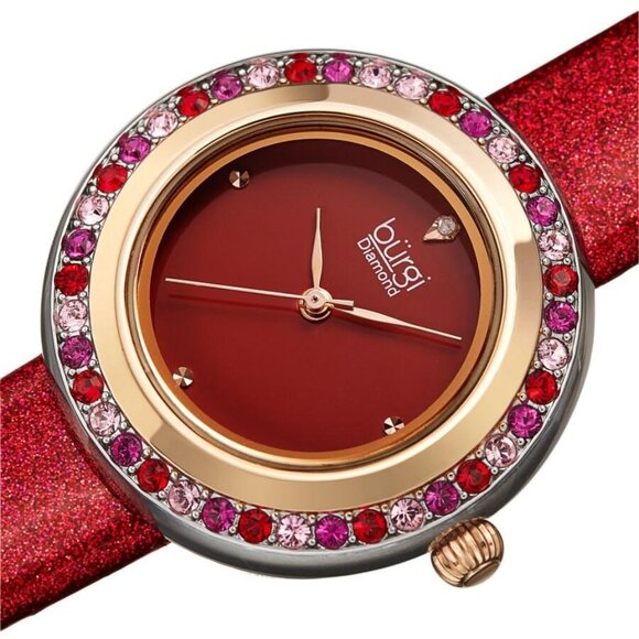 NWT Authentic Burgi Quartz Diamond Red Dial Women's Watch - Picture 2 of 4